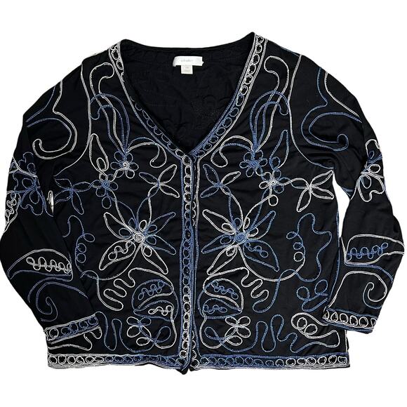 Art to Wear Embroidered Blue Black White Lightweight Jacket Size 1X cj Banks - Picture 2 of 7